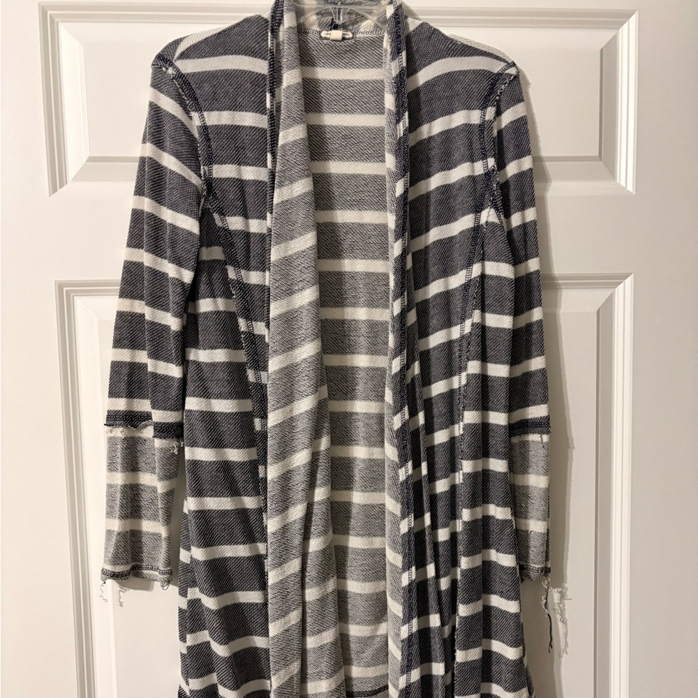 Striped Gray and White Open Cardigan
